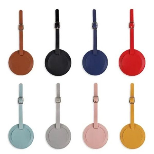 Flip Open Round PU Leather Luggage Tag