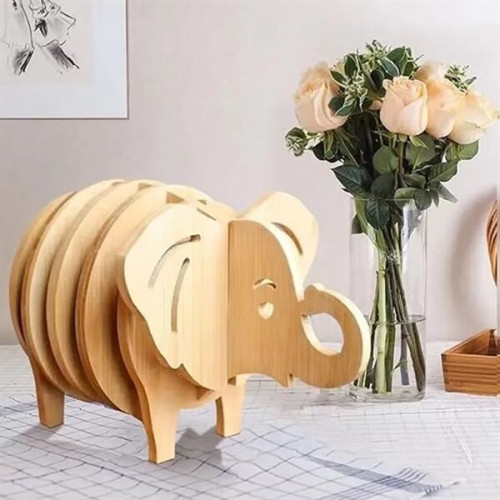 Elephant Shaped Bamboo Coaster and Table Top Decoration