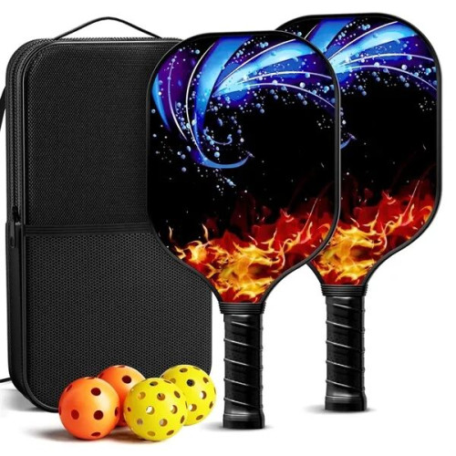 Custom Fiberglass Pickleball Paddle & Ball Set w/ Carry Bag