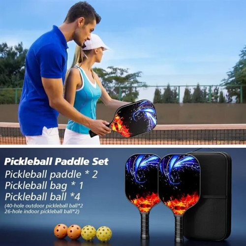 Custom Fiberglass Pickleball Paddle & Ball Set w/ Carry Bag