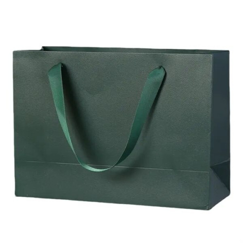 White Kraft Paper Shopping Bags with Ribbon Handles