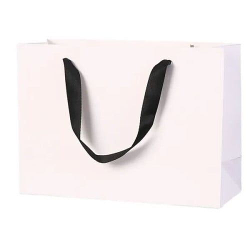 White Kraft Paper Shopping Bags with Ribbon Handles