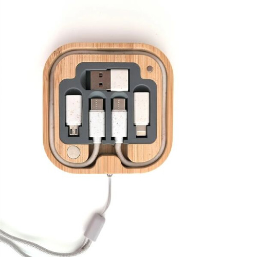 6-in-1 Travel Charging Cable Kit with Bamboo Storage Box