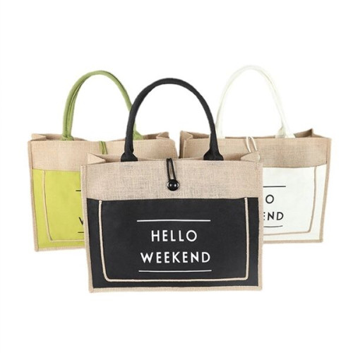 JUTE TOTE BAG WITH FRONT POCKET