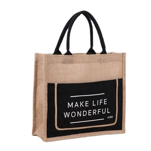 JUTE TOTE BAG WITH FRONT POCKET