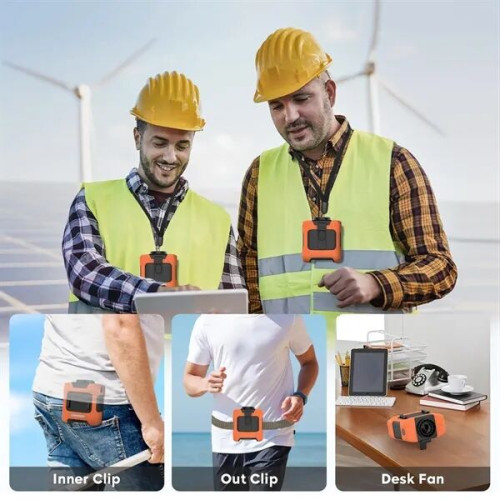 BreezeMax 3-in-1: Waist-Mounted Fan, Flashlight & Power Bank