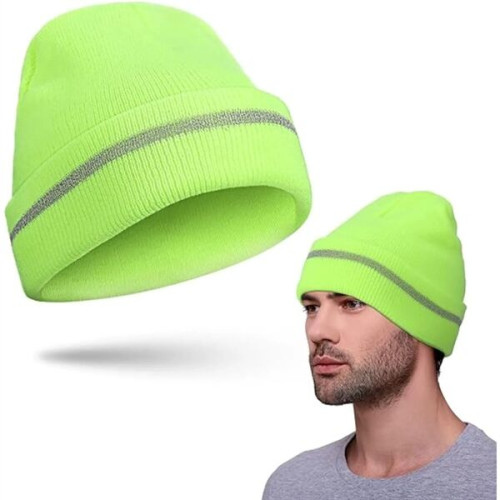 HiVis Acrylic Reflective Stripe Knitted Cuffed Safety Beanie