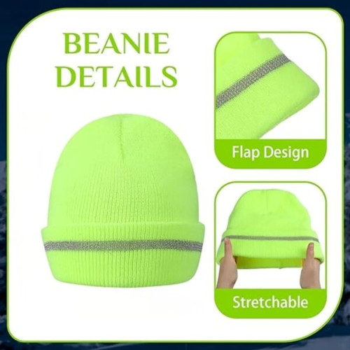 HiVis Acrylic Reflective Stripe Knitted Cuffed Safety Beanie