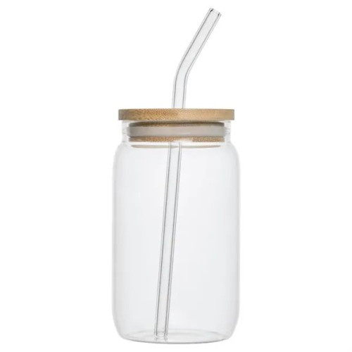 16 oz. Glass Can Cup w/Bamboo Lid & Glass Straw
