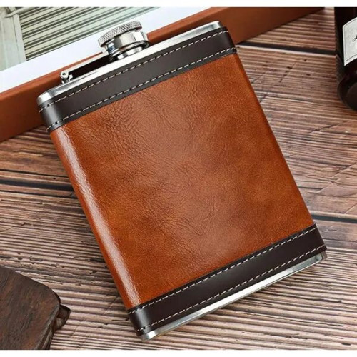 8 Oz. Leather Wrapped Stainless Steel Flask