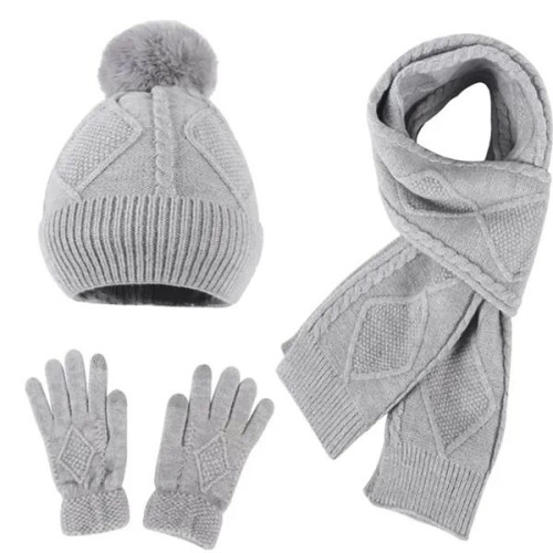 Winter Knit Scarf Set With Hat And Touchscreen Gloves