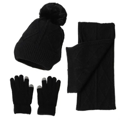 Winter Knit Scarf Set With Hat And Touchscreen Gloves