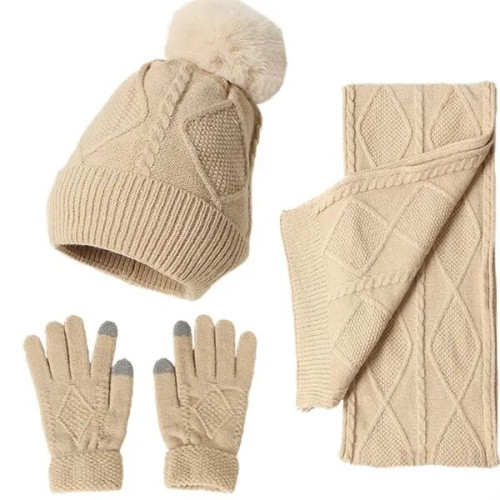 Winter Knit Scarf Set With Hat And Touchscreen Gloves