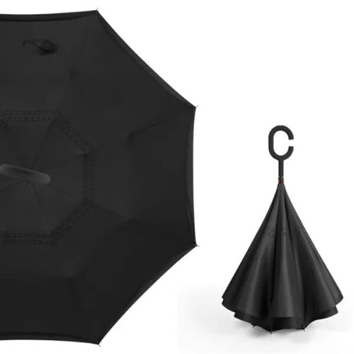 Solid Color Inverted Umbrella With C-Shaped Handle