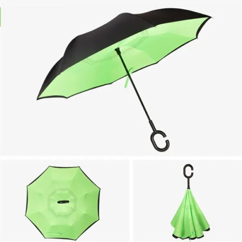 Solid Color Inverted Umbrella With C-Shaped Handle