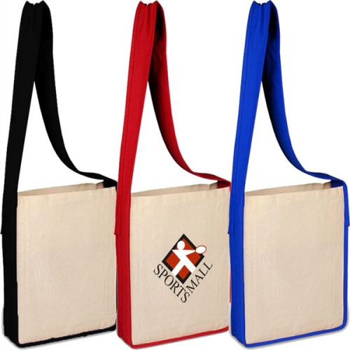 100% Cotton Canvas Sling Bag With Color Handles