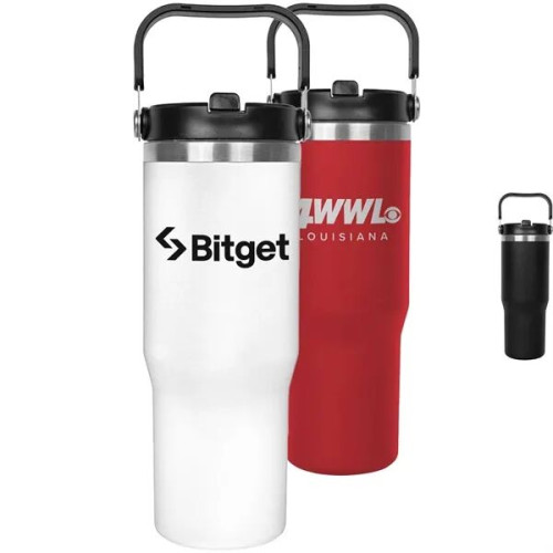 Insulated Stainless Steel Tumbler w/Straw handle lid