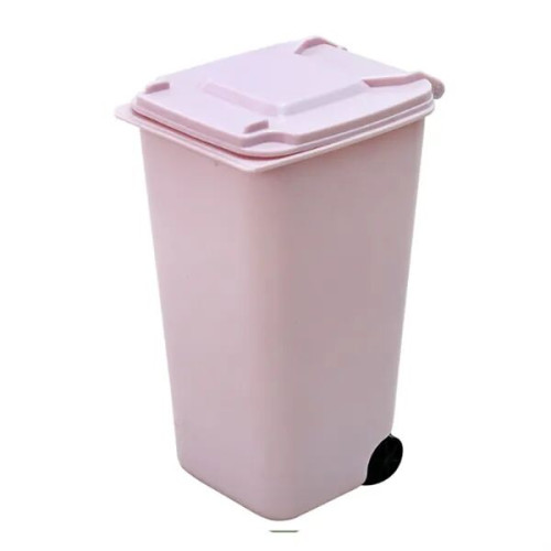 Mini Desktop Trash Can with Lid and Wheels