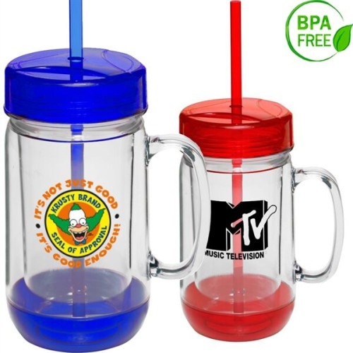 26 oz. BPA free Double Wall Jumbo Plastic Mason Jar Mugs