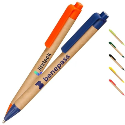 Recycled Pens w/ Custom Logo & Colorful Clip Ballpoint