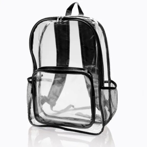 Clear Plastic Backpack w/ Mesh Pocket (13"x18")