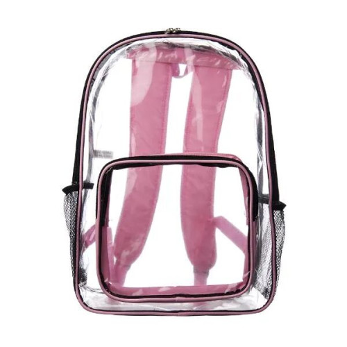 Clear Plastic Backpack w/ Mesh Pocket (13"x18")