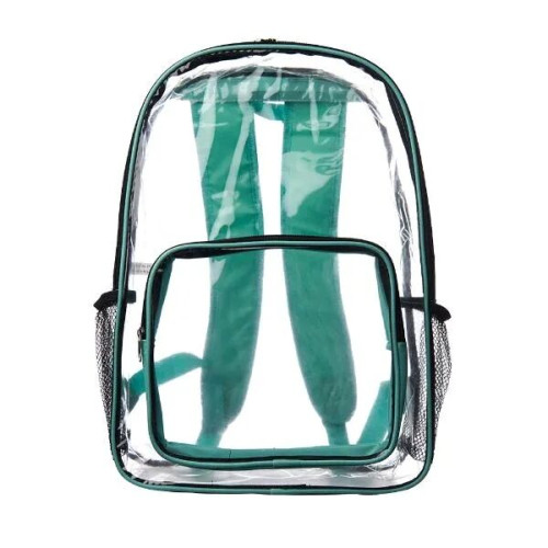 Clear Plastic Backpack w/ Mesh Pocket (13"x18")