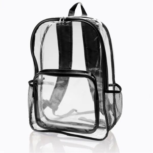 Clear Plastic Backpack w/ Mesh Pocket (13"x18")