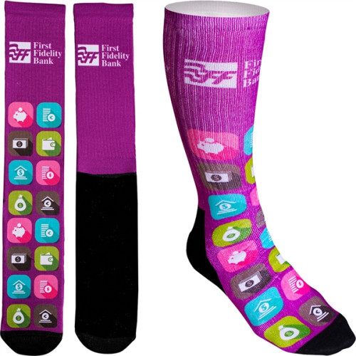 Women's Full Color Crew Promo Socks with Black Bottom