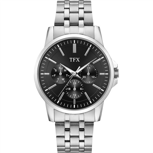 TFX Men's Silver-Tone Bracelet Watch with Black Dial