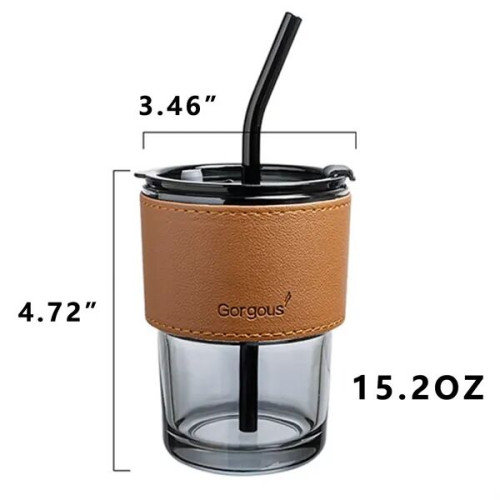 15oz Glass Coffee Mug with Straw