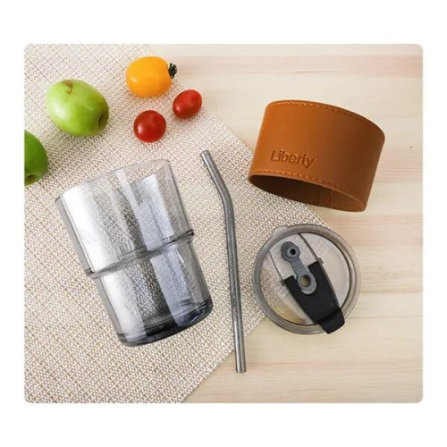 15oz Glass Coffee Mug with Straw