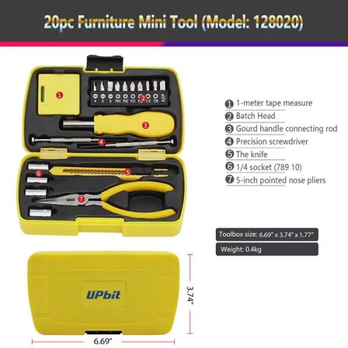HandyPro 20pc Mini Furniture Tool Set with Precision Screwdr