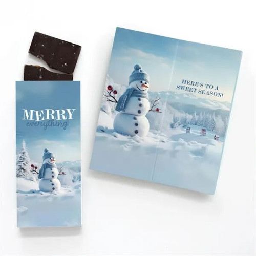 Foil-Stamped Stock Snowman Cards with Caramel Chocolate Bar