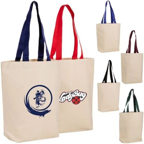 12 oz.Classic Canvas Tote Bag w/ Colored Handles (15" X 16")