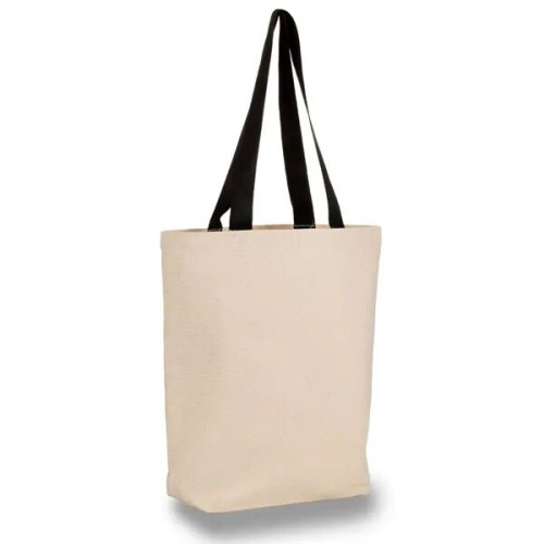 12 oz.Classic Canvas Tote Bag w/ Colored Handles (15" X 16")