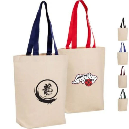 12 oz.Classic Canvas Tote Bag w/ Colored Handles (15" X 16")