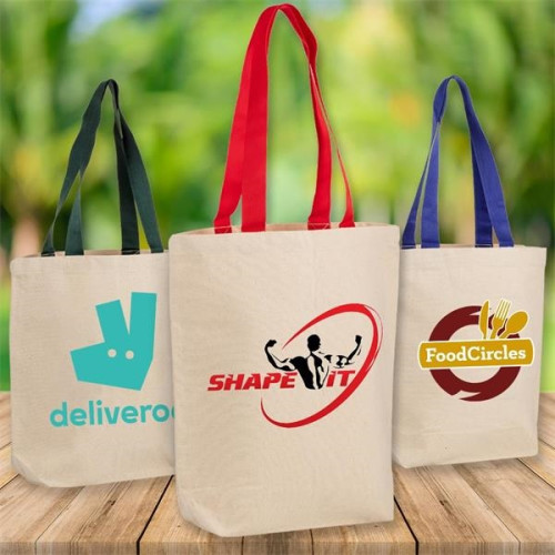12 oz.Classic Canvas Tote Bag w/ Colored Handles (15" X 16")