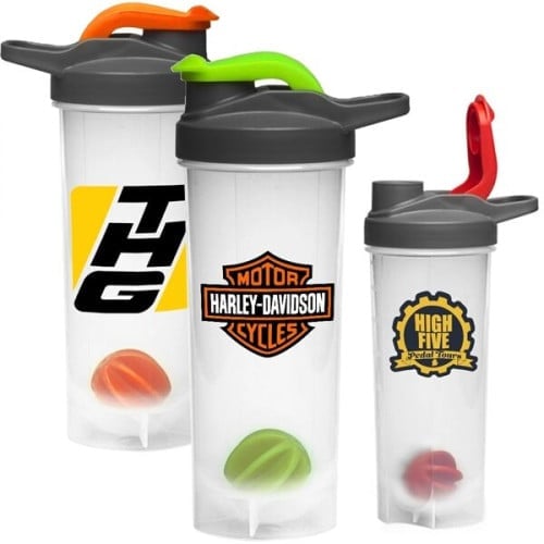 Gym Water Bottles - 24 oz. Shaker-Bottle w/ Mixer & Handle