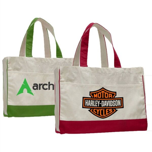Two-Tone Cotton Canvas Tote Bag w/ Interior Zipper Pocket