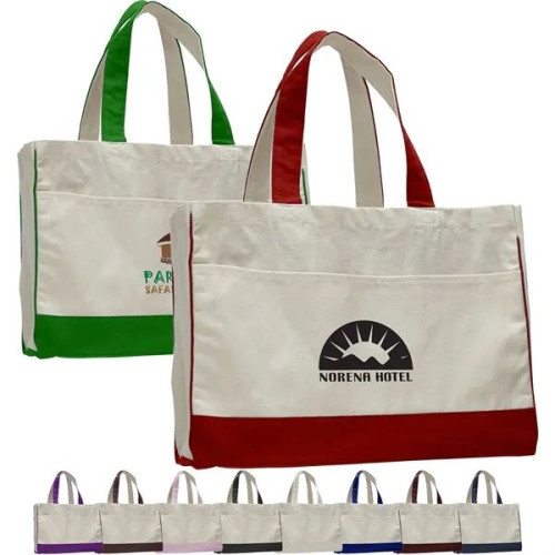 Two-Tone Cotton Canvas Tote Bag w/ Interior Zipper Pocket