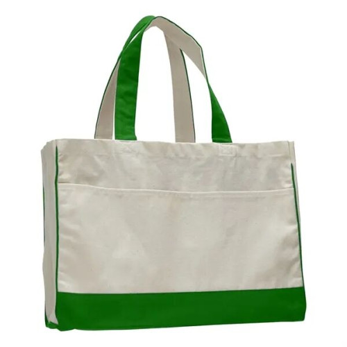 Two-Tone Cotton Canvas Tote Bag w/ Interior Zipper Pocket