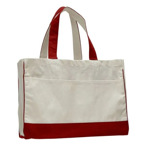 Two-Tone Cotton Canvas Tote Bag w/ Interior Zipper Pocket