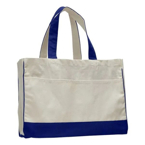 Two-Tone Cotton Canvas Tote Bag w/ Interior Zipper Pocket