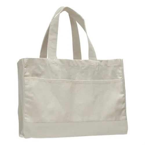 Two-Tone Cotton Canvas Tote Bag w/ Interior Zipper Pocket