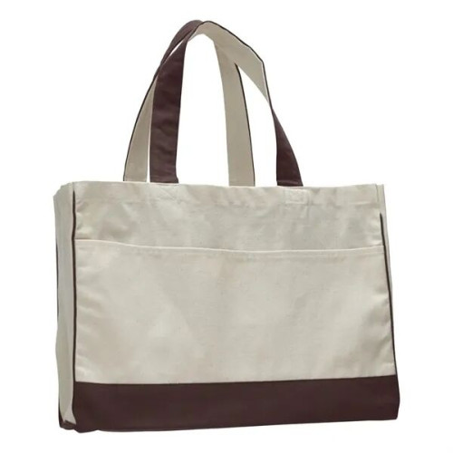 Two-Tone Cotton Canvas Tote Bag w/ Interior Zipper Pocket