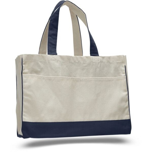 Two-Tone Cotton Canvas Tote Bag w/ Interior Zipper Pocket