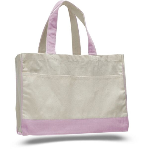 Two-Tone Cotton Canvas Tote Bag w/ Interior Zipper Pocket