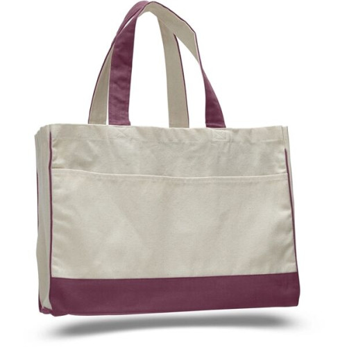 Two-Tone Cotton Canvas Tote Bag w/ Interior Zipper Pocket