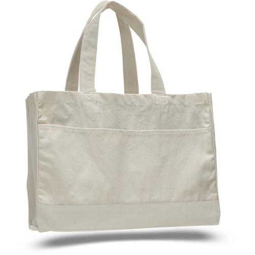 Two-Tone Cotton Canvas Tote Bag w/ Interior Zipper Pocket